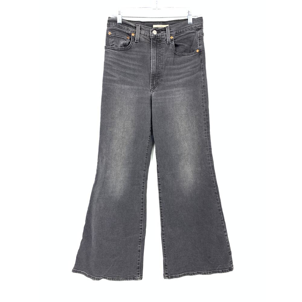 Levi's Ribcage Bell Jeans Womens 30 Black High Rise Faded Wash Wide Flare